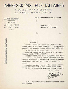 1937 Lithograph Ad Impressions Publicitaires Marcel Chapotin 4 Rue Gally VENA2