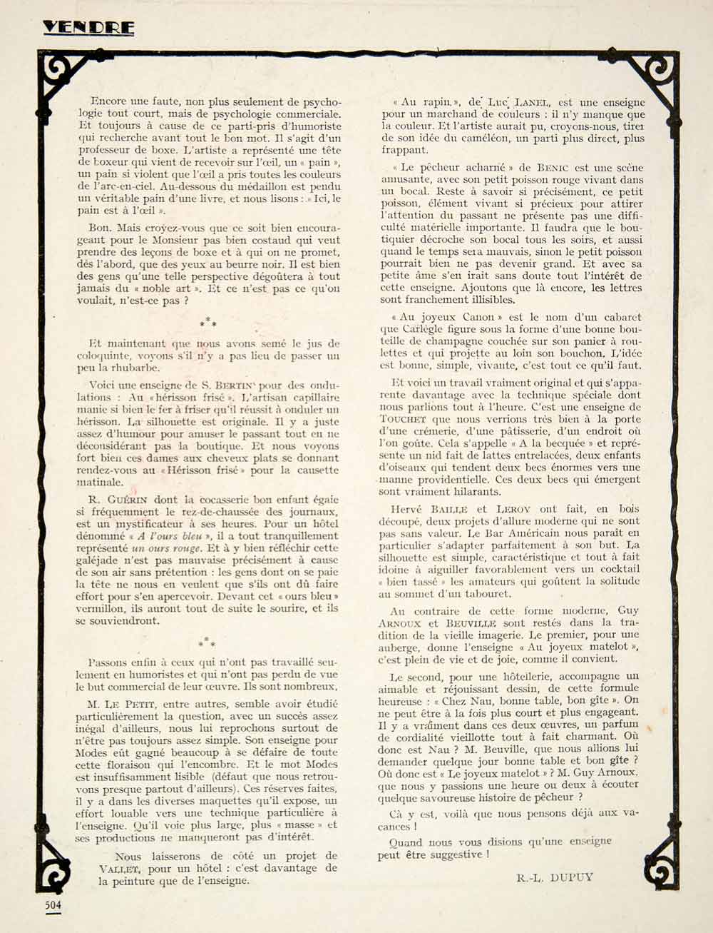 1924 Article Signage Pun Luc Lanei Guerin Bertin Vallet Herve Baille VENA2
