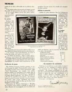 1925 Article British Tomatoes Cucumbers Campaign Fernand Marteau VENA2