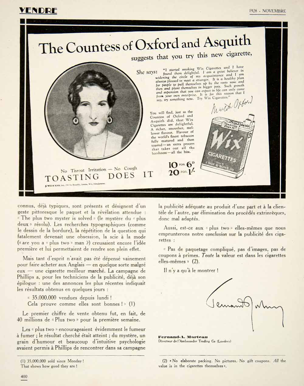 1928 Article Cigarette England Smoking Greys Gold Flake Craven A Fernand VENA2