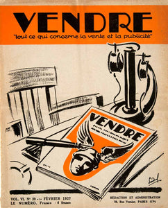 1927 Lithograph Cover Vendre Telephone Francois Sendral 20 Rue Vernier VENA2