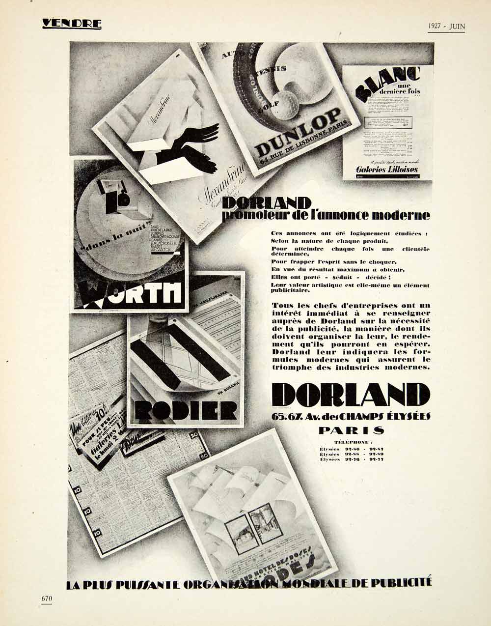 1927 Ad Dorland Rodier Dunlop Advertising Agency Galeries Lilloises French VENA3