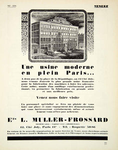 1927 Ad L. Muller-Frossard 12 Cite Joly Paris Address Machine Factory VENA3