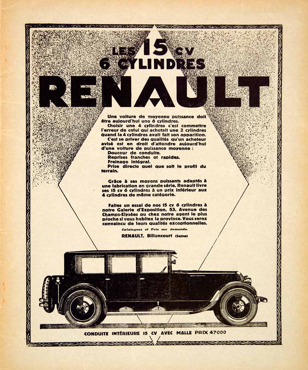 1927 Lithograph Ad Renault Automobile 6 Cylinder Car Voiture 15 CV VENA3