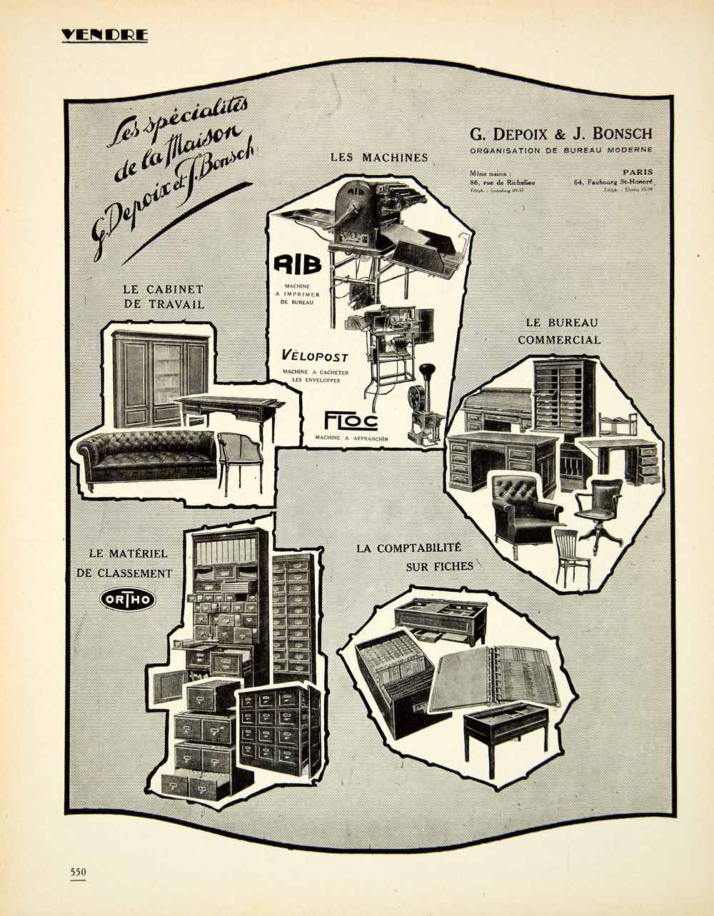 1927 Ad Depoix J Bonsch Rib Velopost Floc Ortho Office Furniture Filing VENA3