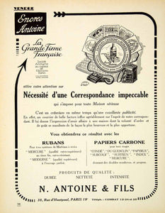 1927 Ad Encres Antoine 38 Rue D'Hautpoul Paris Carbon Paper Typewriter VENA3