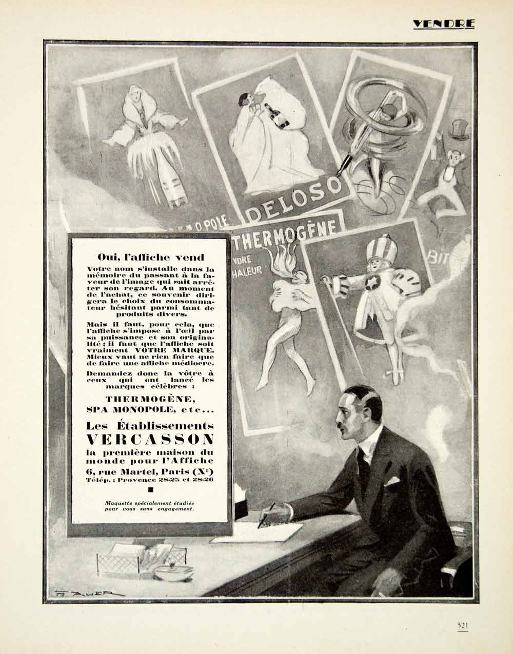 1927 Ad Vercasson Advertising Agency 6 Rue Martel Paris Thermogene Deloso VENA3