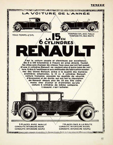 1927 Ad Voiture Renault Transportation Automobile Car 6 Cylinders Model VENA3