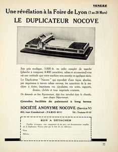 1927 Ad Nocove Duplicator 60 Rue Condoret Paris Vendor France Office VENA3