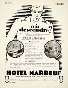 1928 Ad Hotel Marbeuf Paris Room Office Businessman French Lodging VENA3