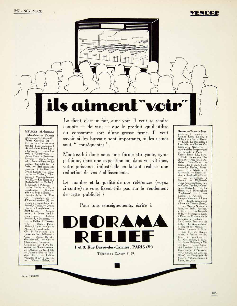 1927 Ad Diorama Relief 1 Rue Basse-des-Carmes Paris Advertising French VENA3