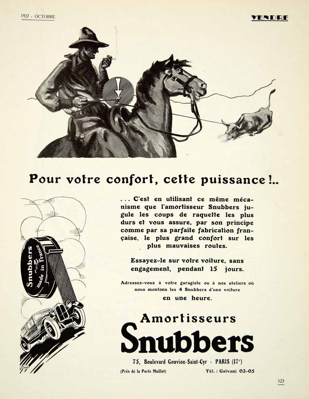 1927 Ad Snubbers 75 Blvd Gouvion-Saint-Cyr Paris Cowboy Damper French VENA3