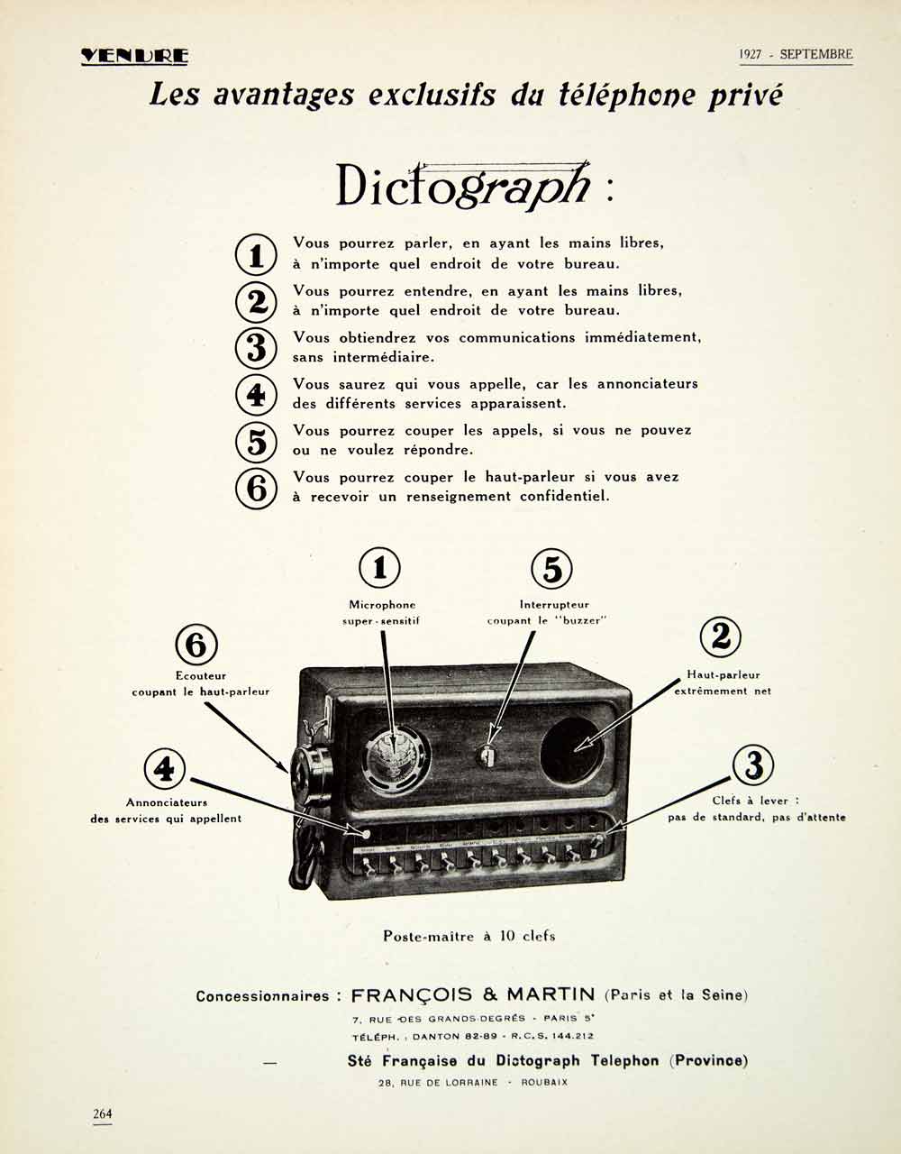 1927 Ad Dictograph Francois Martin Recorder Dictation machine 26 Rue VENA3