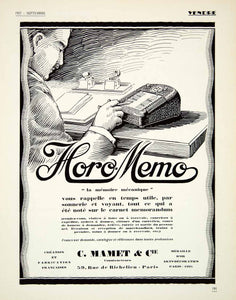 1927 Ad Horo-Memo C Mamet Day Planner 59 Rue Richelieu Paris French VENA3