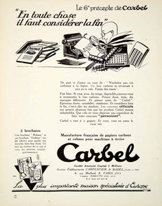 1926 Ad Carbel Typewriter Ribbon Carbon Paper 8 Rue Maillard Carpentier VENA3