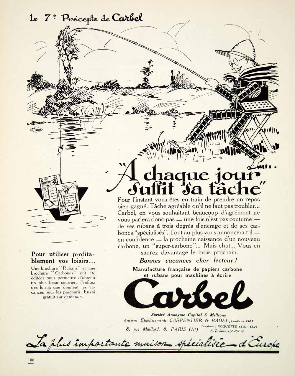 1926 Ad Carbel Typewriter Ribbon Carpentier Badel 8 Rue Maillard Paris VENA3