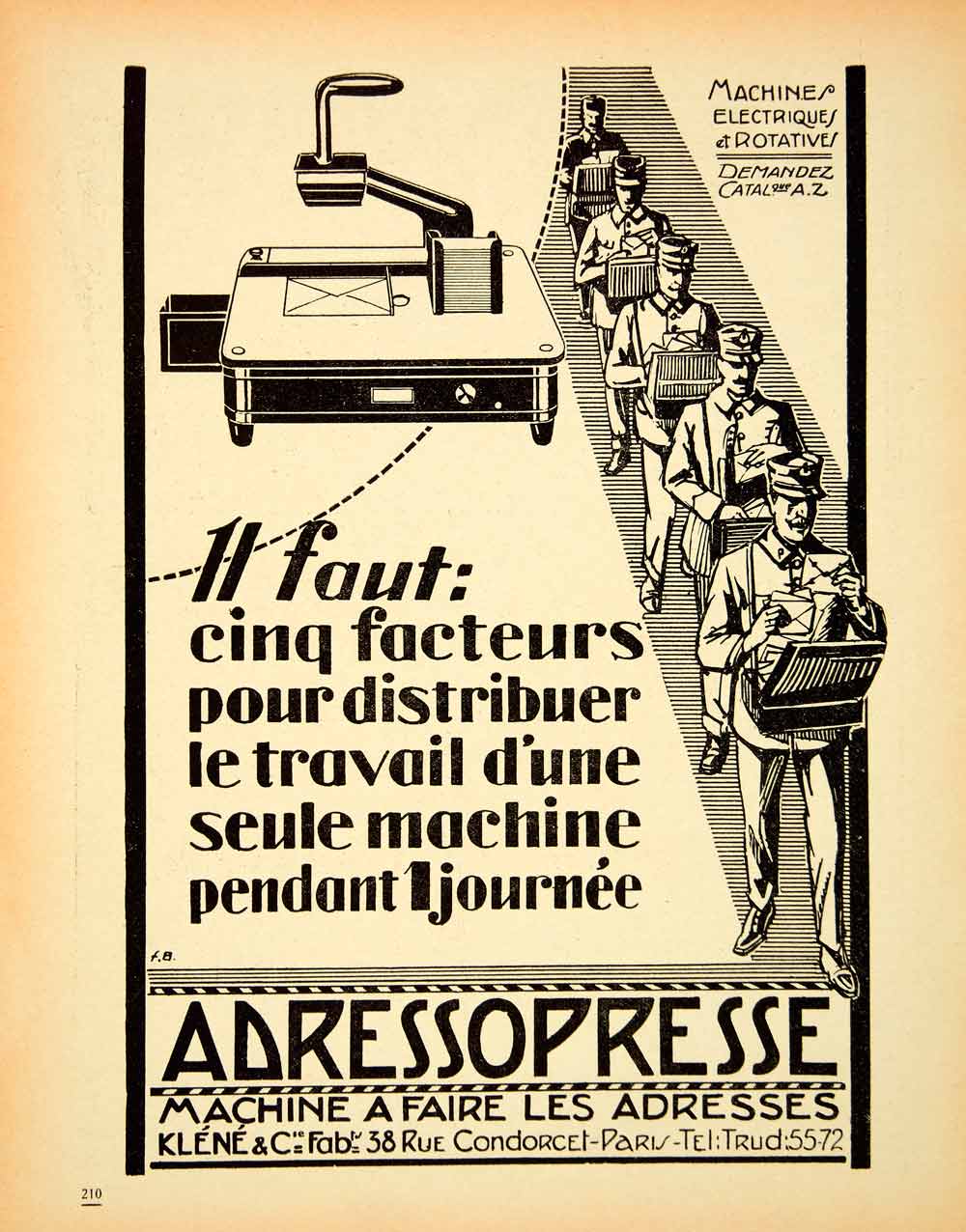 1926 Lithograph Ad Adressopresse Addressograph Klene Condorcet Printing VENA3