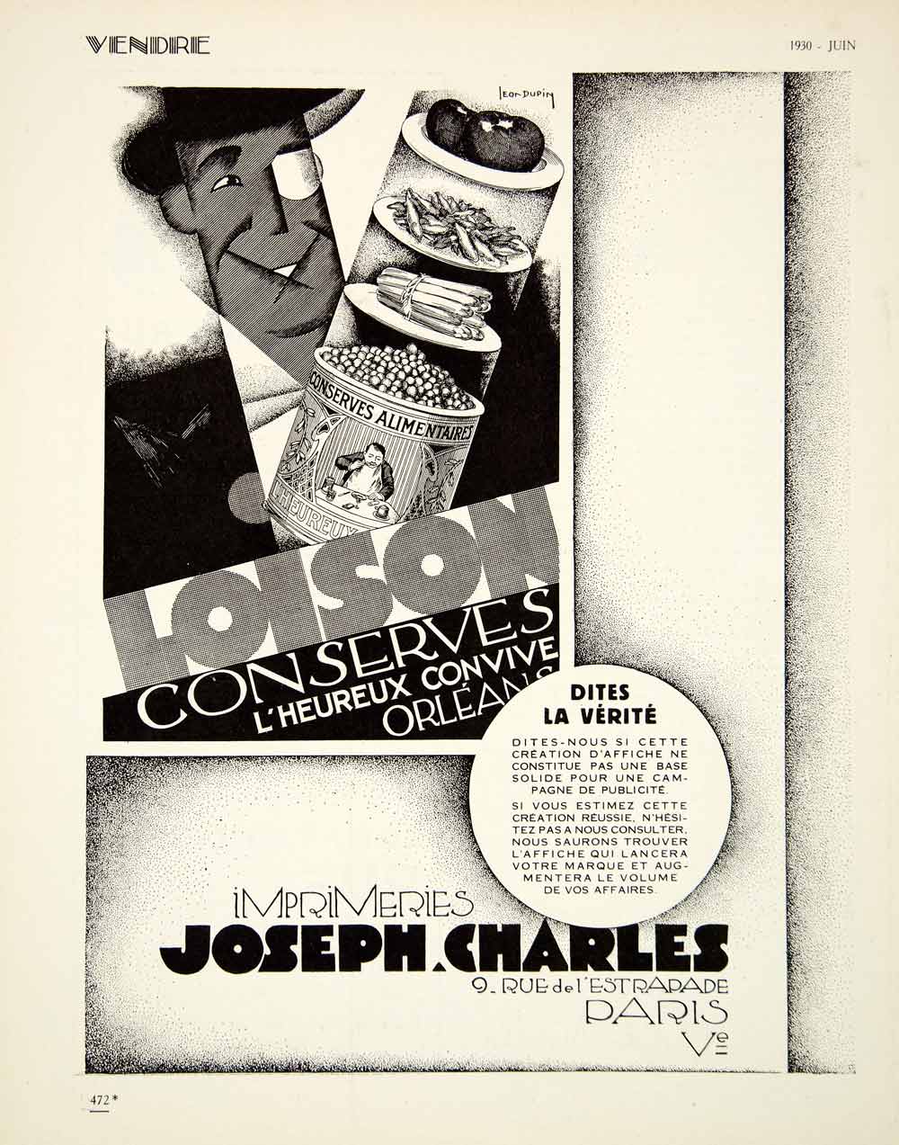 1930 Ad Leon Dupin Loison Joseph-Charles 9 Rue Estrapade Advertising VENA3