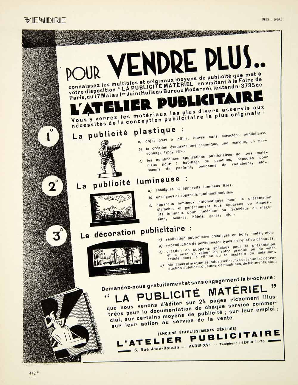1930 Ad L'Atelier Publicitaire 5 Rue Jean-Daudin Paris Advertising Agency VENA3