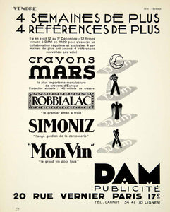 1930 Ad French DAM Advertising 20 Rue Vernier Paris Robbialac Simoniz Mon VENA3