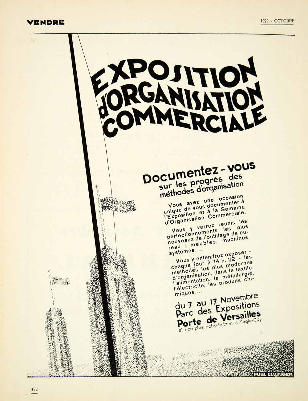 1929 Ad Exposition D'Organisation Commerciale Elvinger Magic-City Paris VENA3
