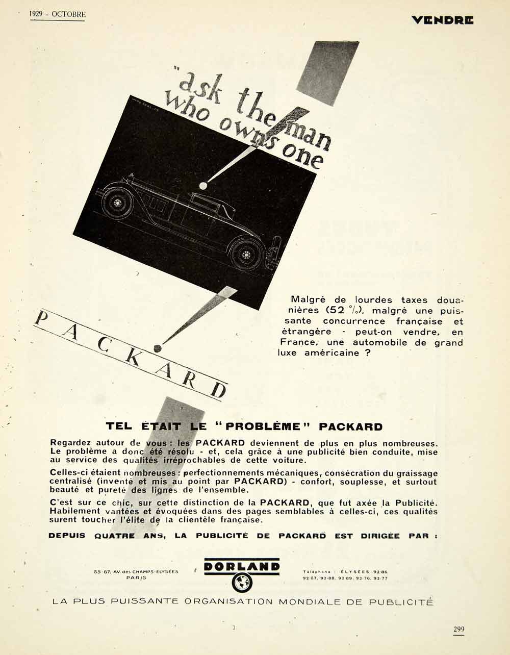1929 Ad Dorland Packard French Advertising Agency Automobile Marketing VENA3