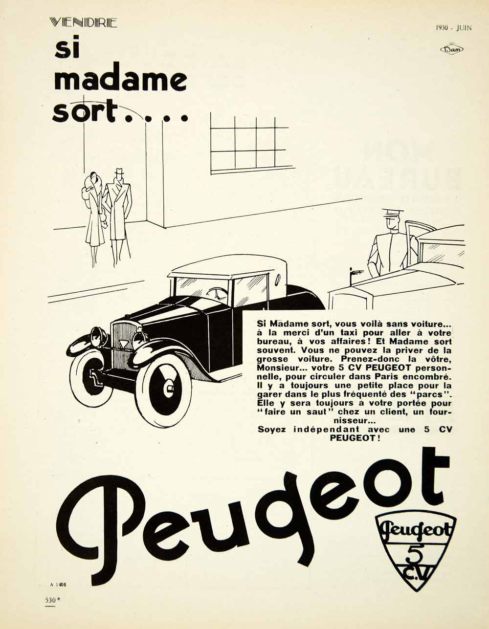 1930 Ad Peugeot Automobile Transportation Car 5CV Type 172 Supermini FR VENA3