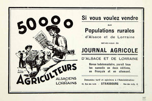 1927 Ad Journal Agricole Agricultural Newspaper 15 Rue Juifs Strasbourg VENA3