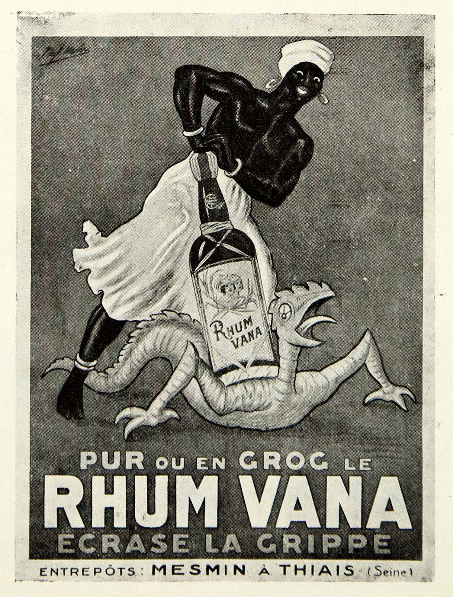 1930 Print Rhum Vana Rum Alcohol Advert Lizard African Black Cold Medicine VENA3