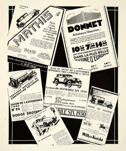 1929 Print Mathis Dodge Automobile Donnet Willys-Knight Hupmobile French VENA3