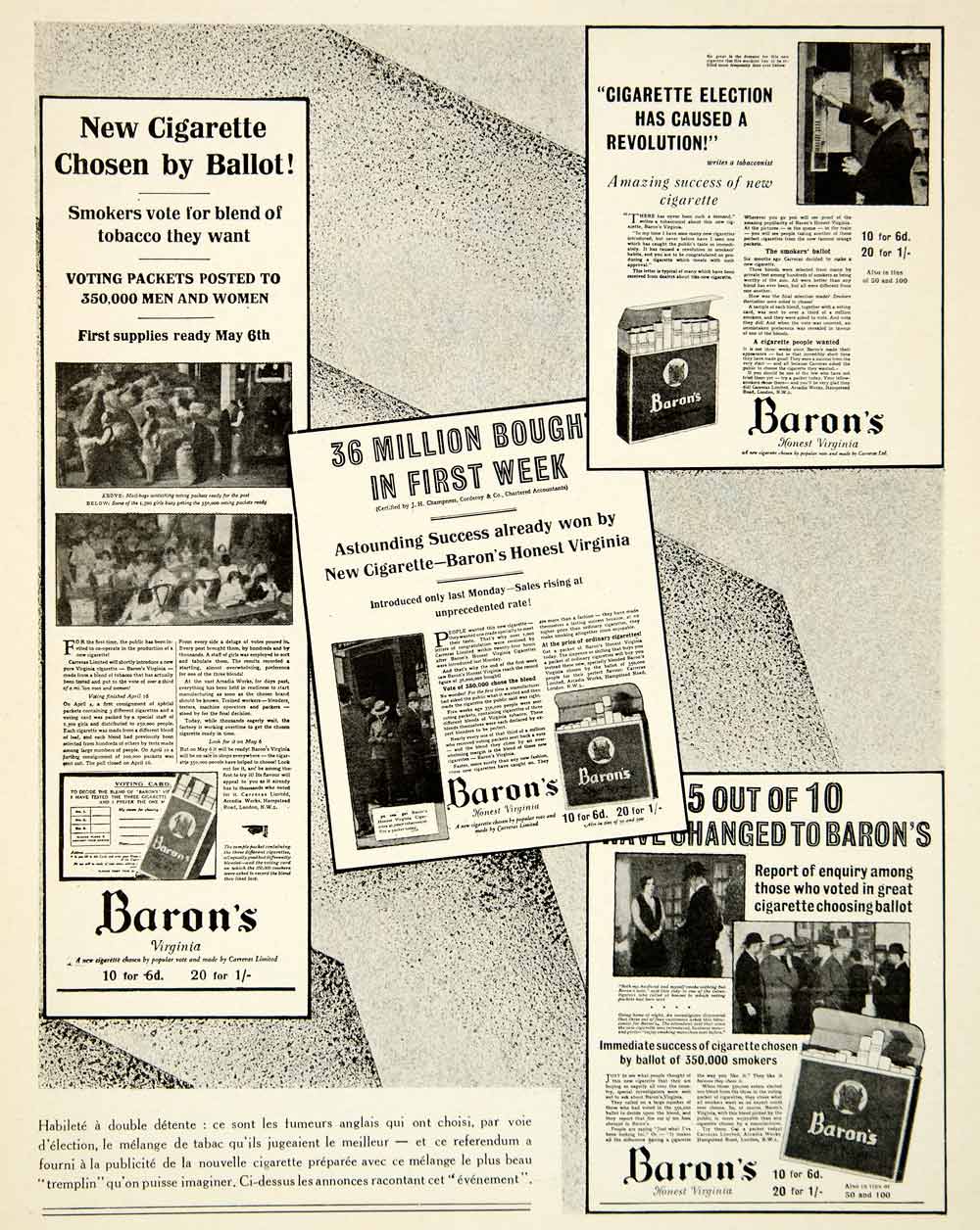 1929 Print Baron's Cigarettes Honest Virginia Carreras Election Blend VENA3