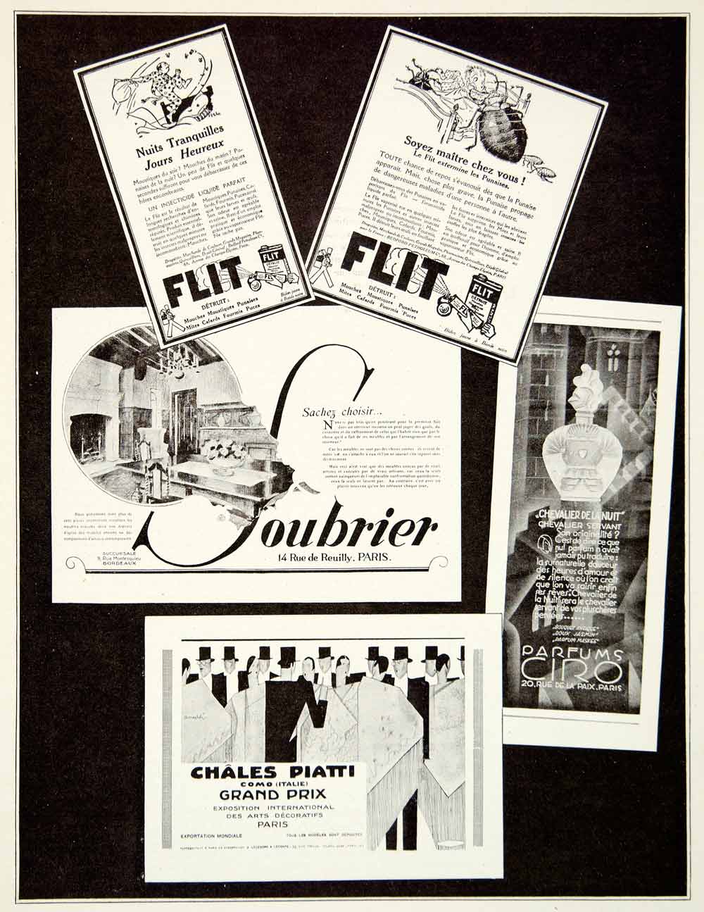 1927 Print Flit Chales Piatti Soubrier Ciro Perfume 14 Rue Reuilly Paris VENA3