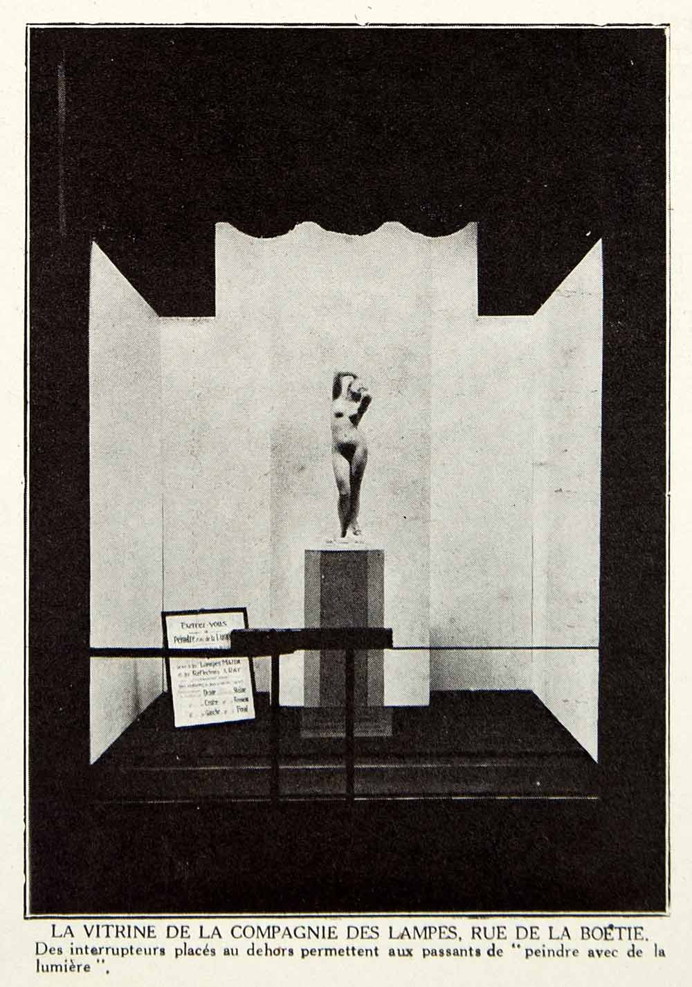 1927 Print Compagnie Lampes Boetie Nude Statue Advertising Lamp Display VENA3