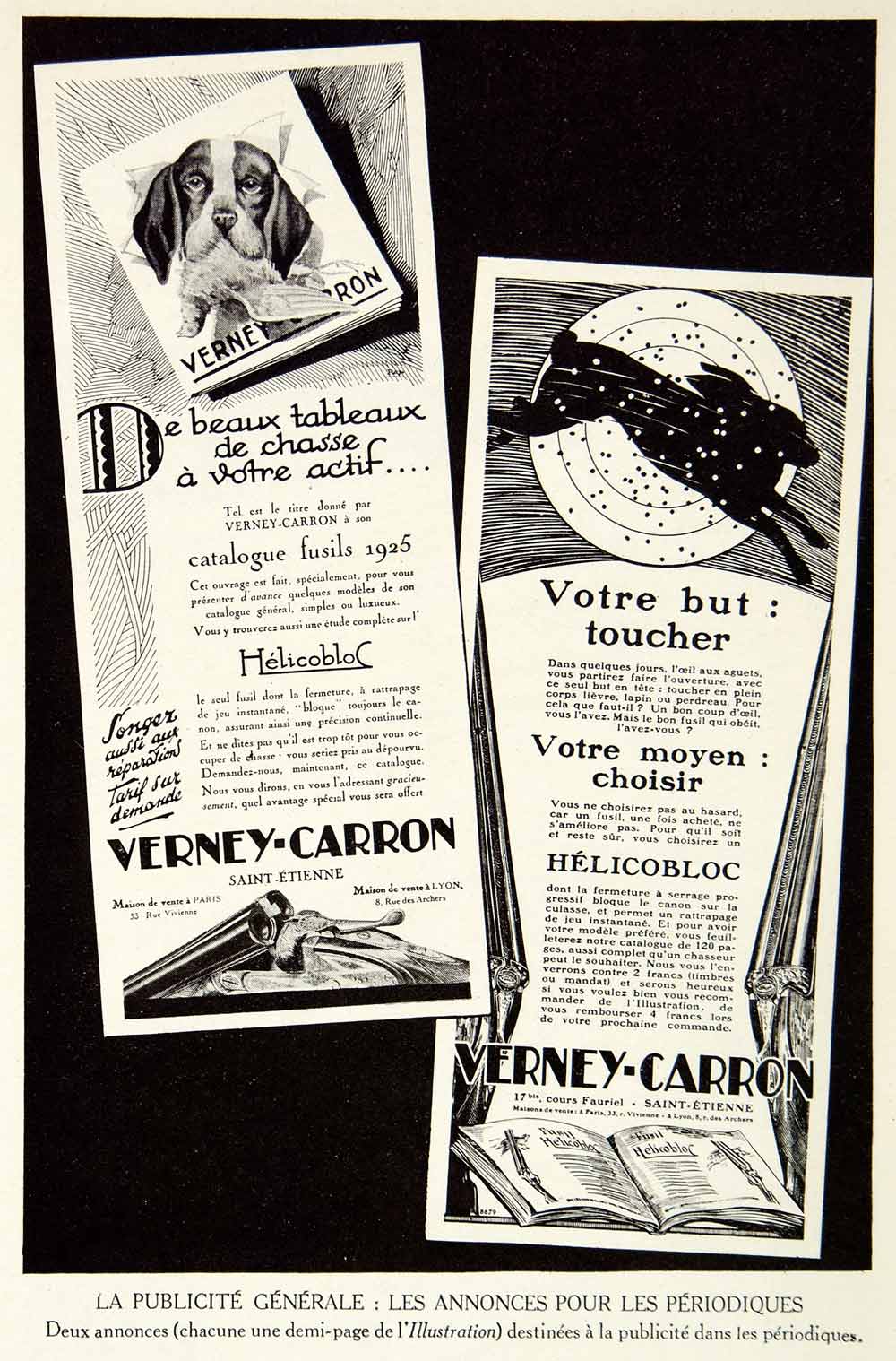 1927 Print Verney-Carron Helicobloc Rifle Gun Hunting Hare 33 Rue Vivienne VENA3