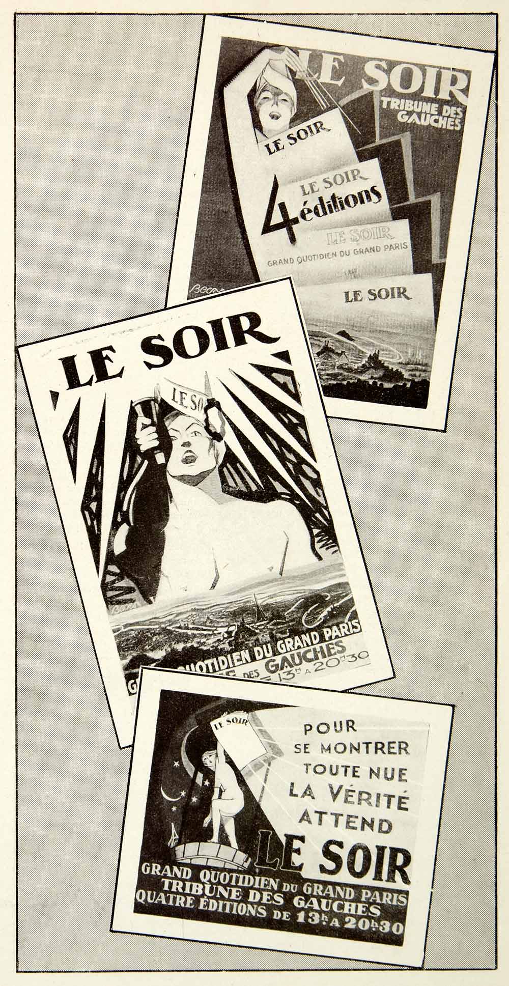 1927 Print Le Soir Newspaper Art Deco French Publication Advertising Seine VENA3