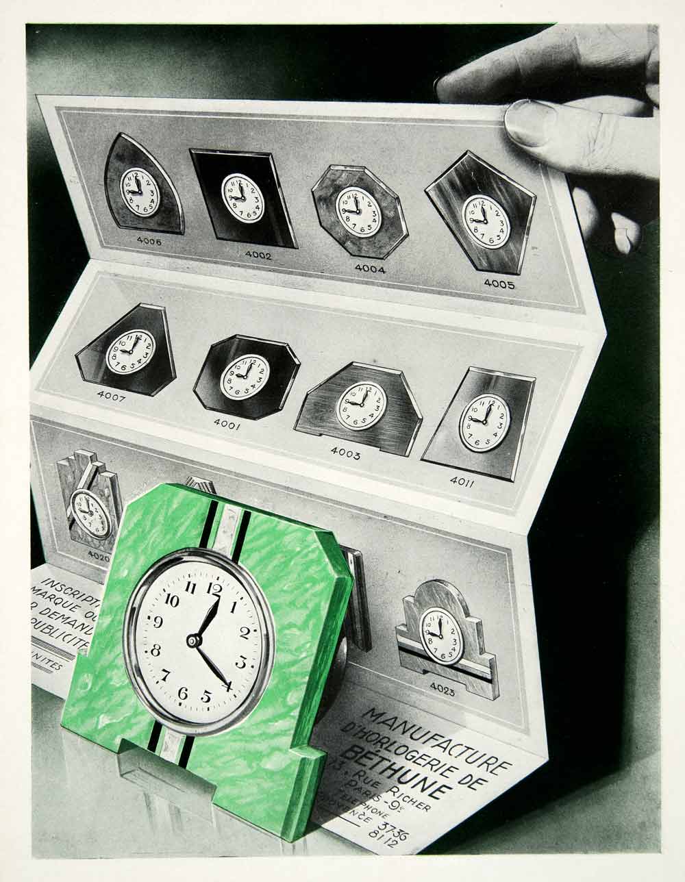 1930 Lithograph Advert Bethune Clockmakers 13 Rue Richer Paris French VENA3