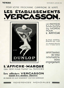1930 Ad Vercasson Advertising Agency Dunlop Tennis Balls 6 Rue Martel VENA3