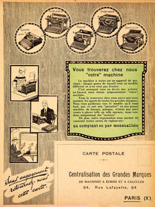 1927 Lithograph Ad Underwood Remington 94 Rue Lafayette Paris Typewriter VENA3