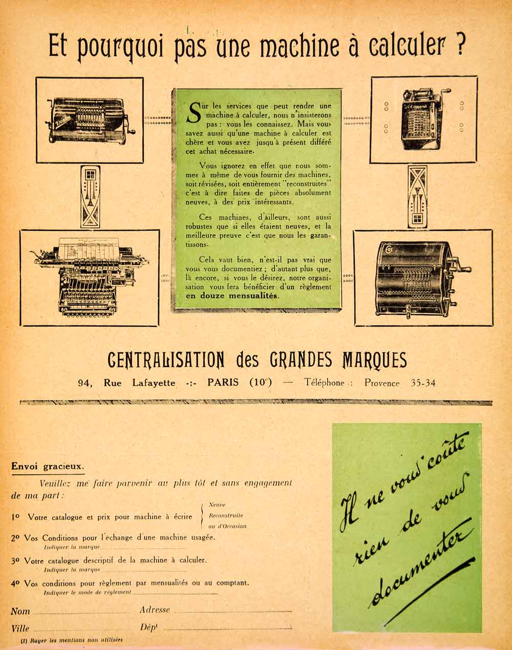 1927 Lithograph Ad Underwood Remington 94 Rue Lafayette Paris Typewriter VENA3