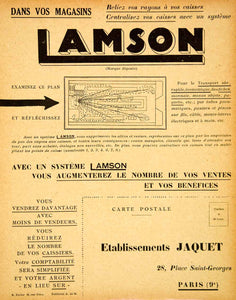 1927 Lithograph Ad Lamson Jaquet Pneumatic Tubing System 28 Place Saint VENA3