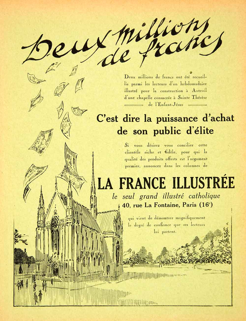 1926 Ad Catholic Publication France Illustree 40 Rue La Fontaine Paris VENA3