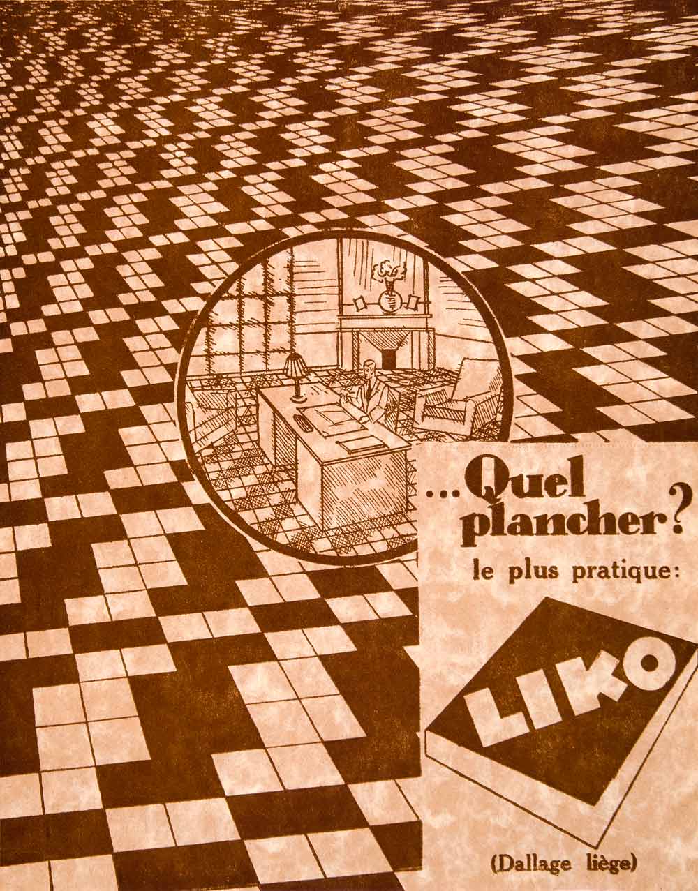 1927 Lithograph Ad Liko Cork Flooring Office Clavelier 85 Blvd Voltaire VENA3
