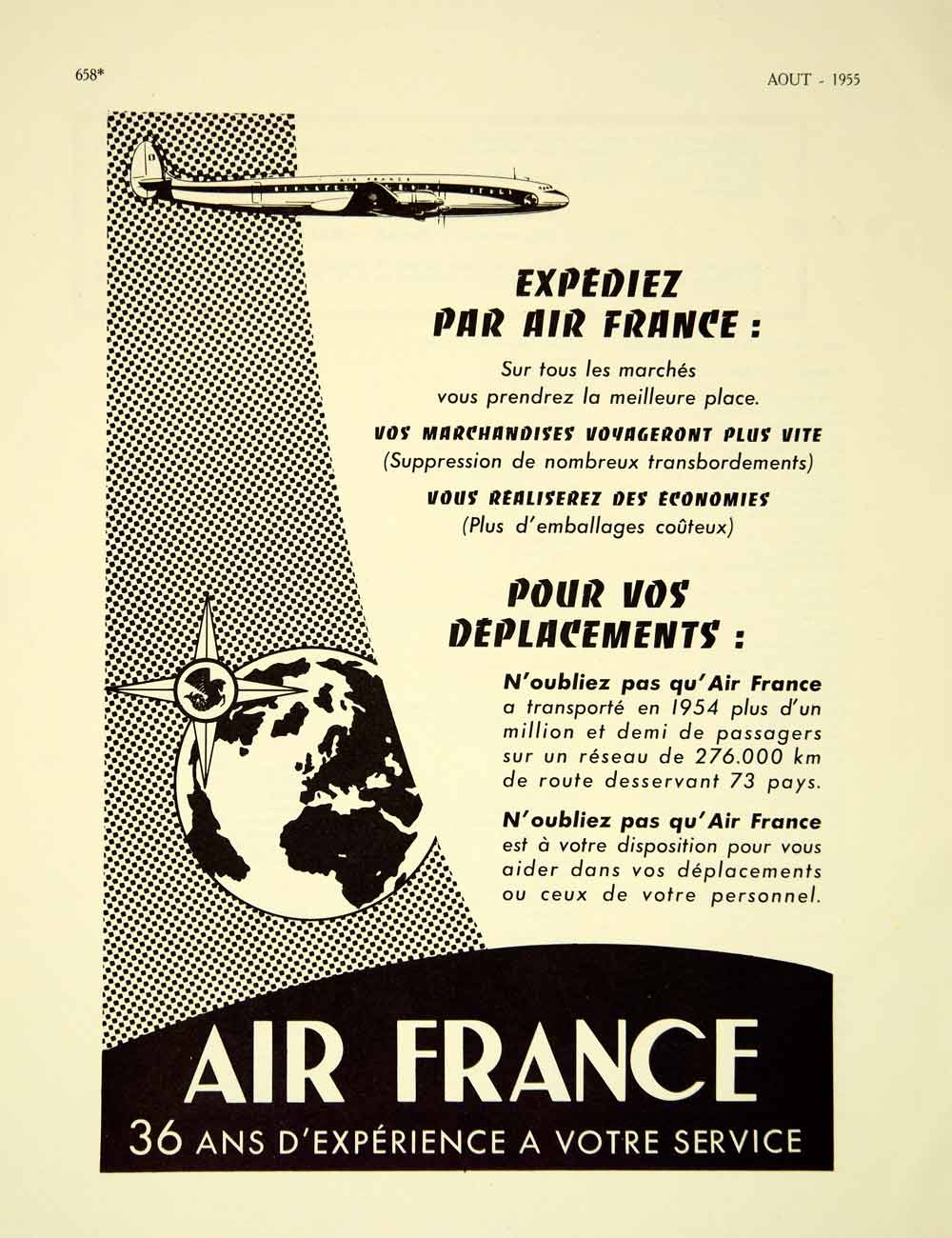 1955 Lithograph French Ad Air France Airlines Airplane Travel Aviation VENA4