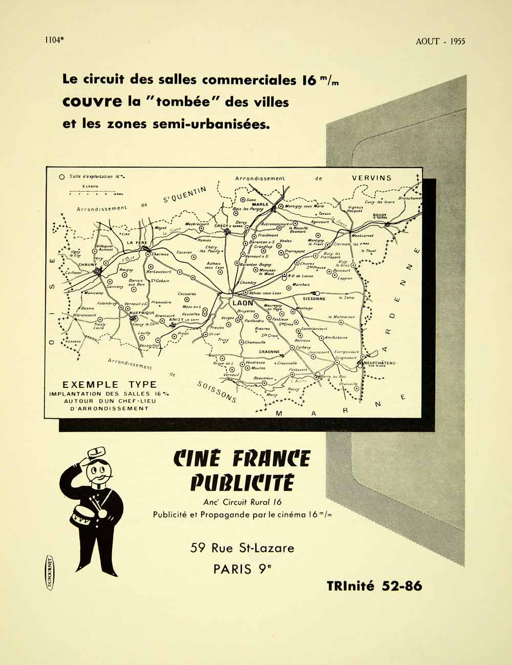 1955 Ad Vintage French Cine France Publicite Movie Film Advertising Map VENA4