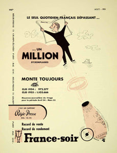 1955 Lithograph Ad Vintage France Soir French Daily Newspaper Journal VENA4