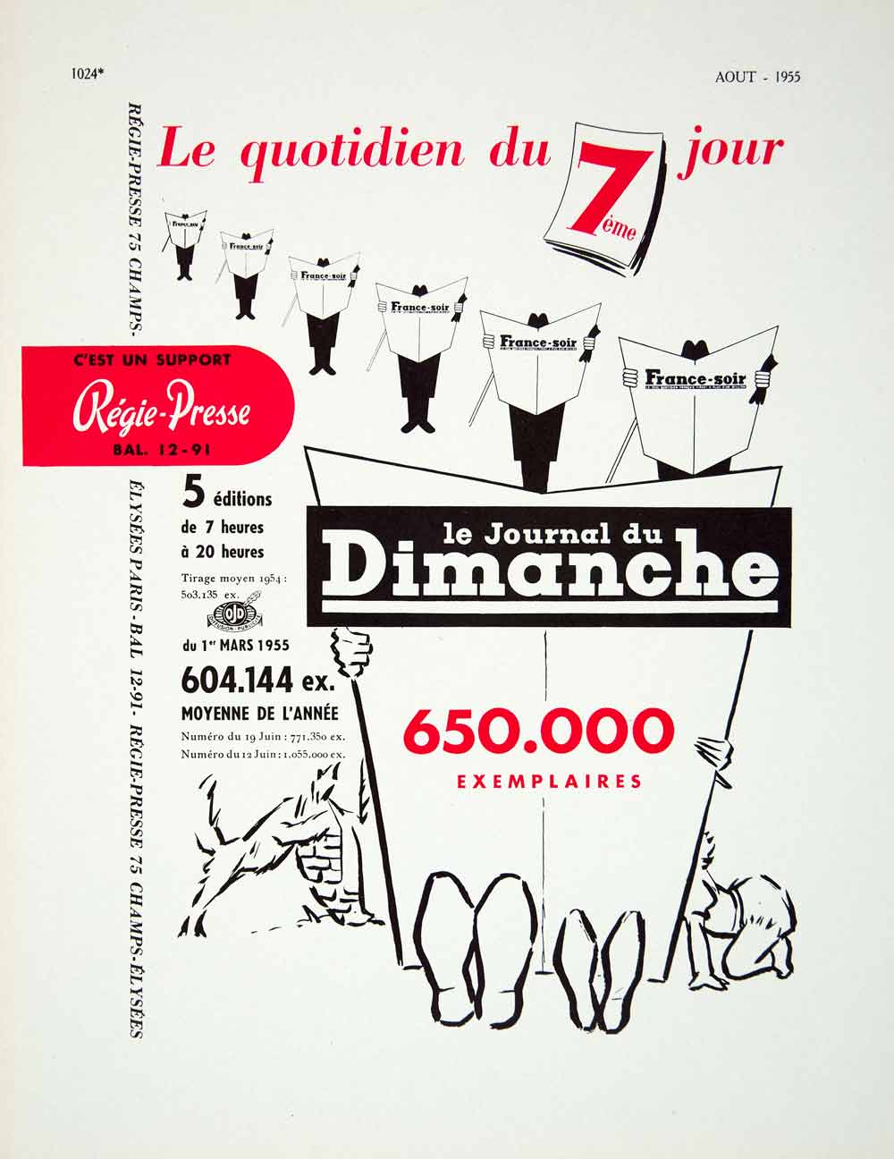 1955 Lithograph Vintage Ad Le Journal du Dimanche French Weekly Newspaper VENA4