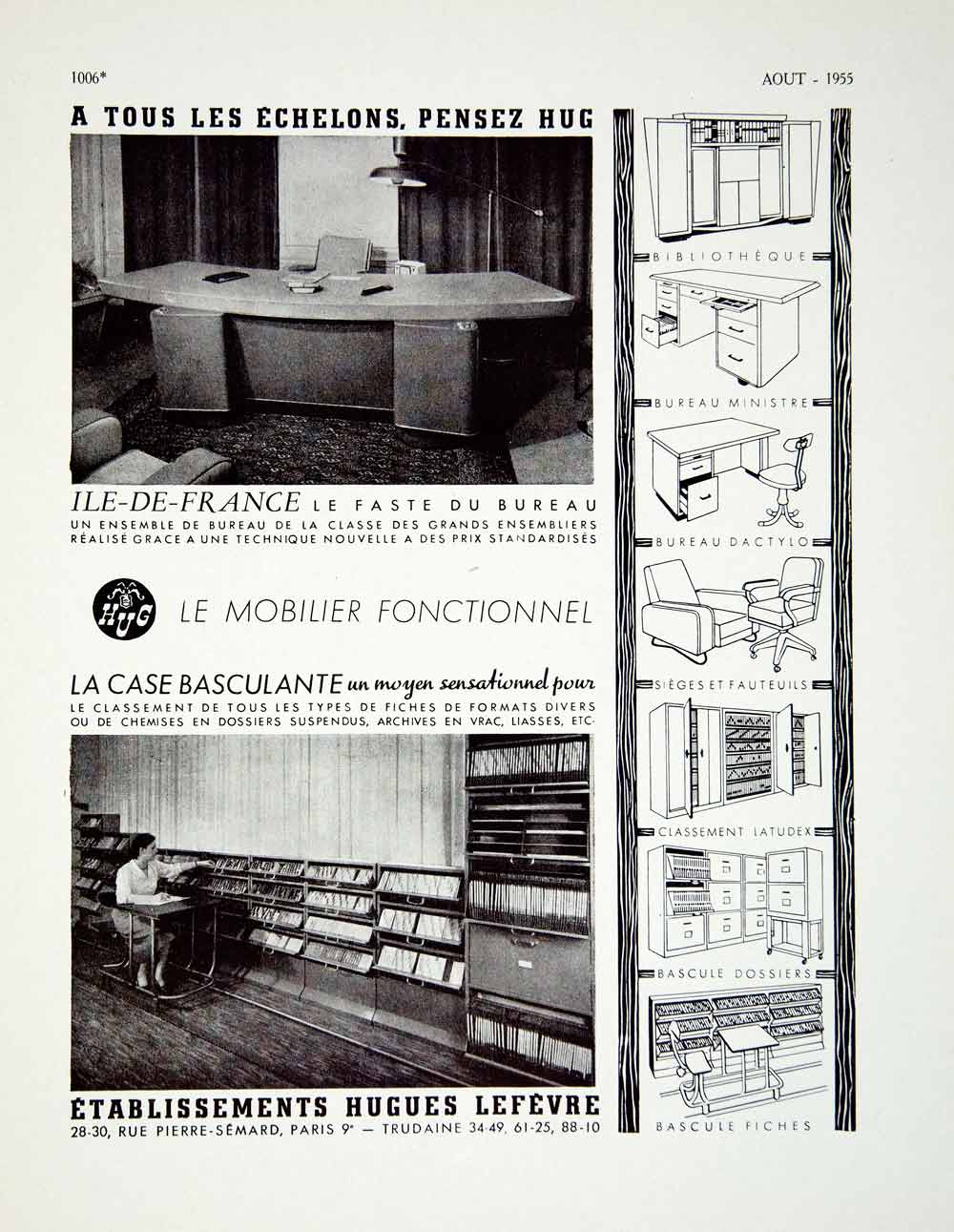 1955 Ad Vintage French Office Furniture Filing Cabinets Hugues Lefevre VENA4