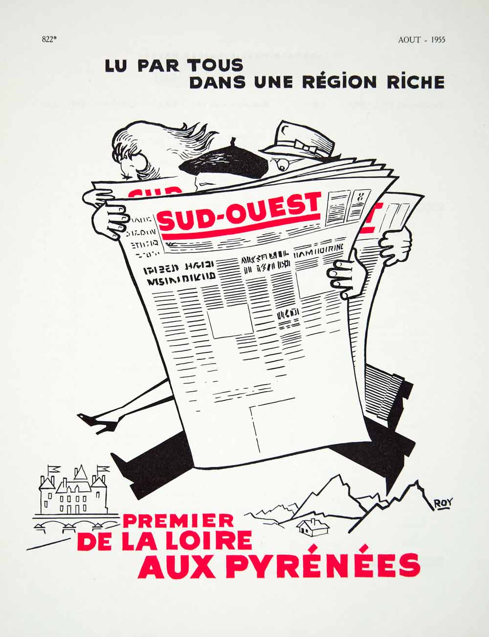 1955 Lithograph Ad French Advertisement Sud-Ouest Daily Newspaper France VENA4