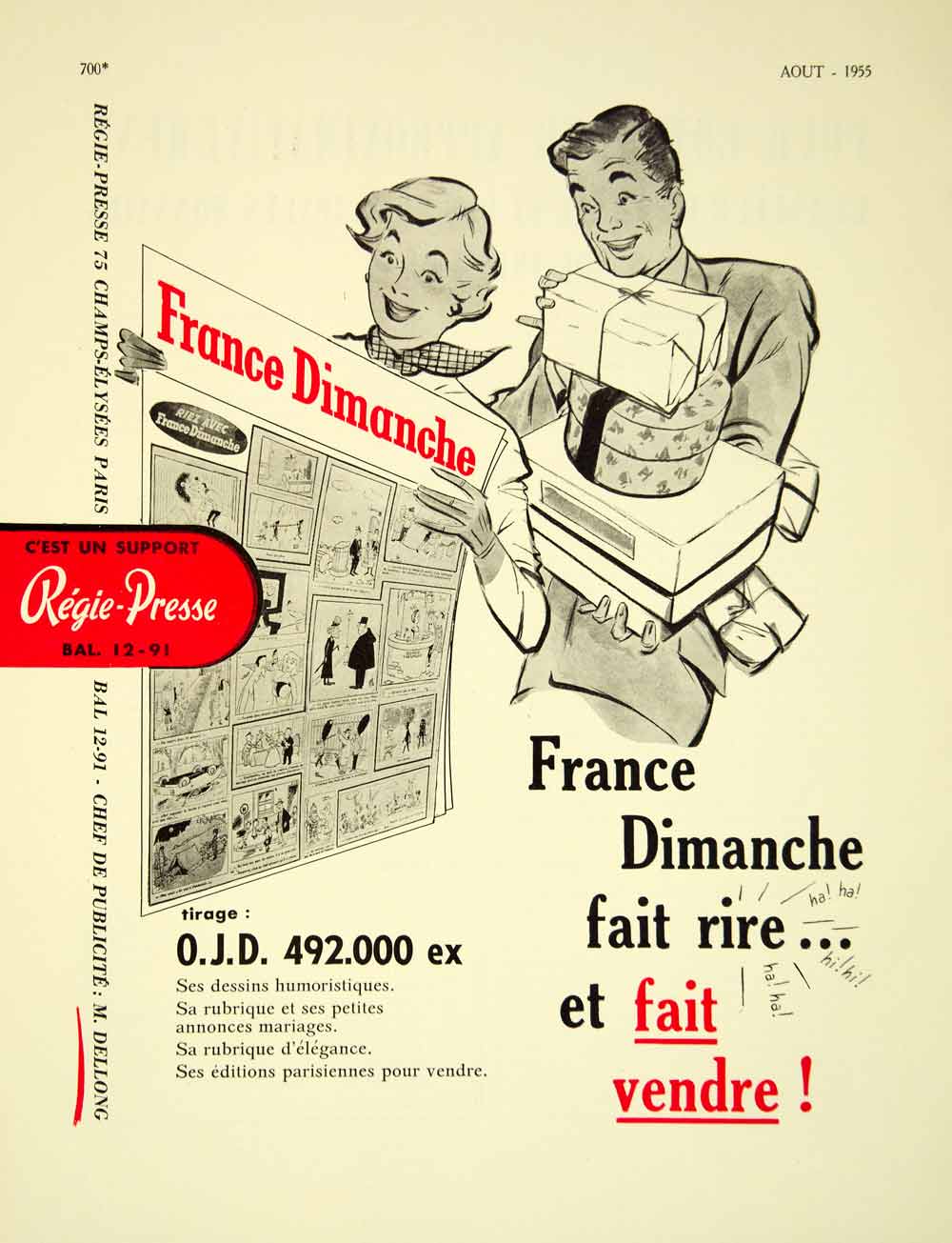 1955 Vintage French Advertising France Dimanche Celebrity News Magazine VENA4
