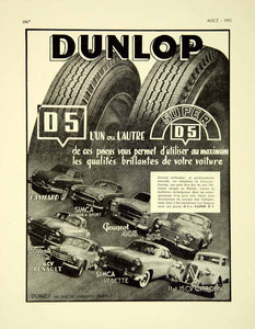 1955 Ad Vintage French Dunlop Super D 5 Automobile Car Tires Simca Citroen VENA4